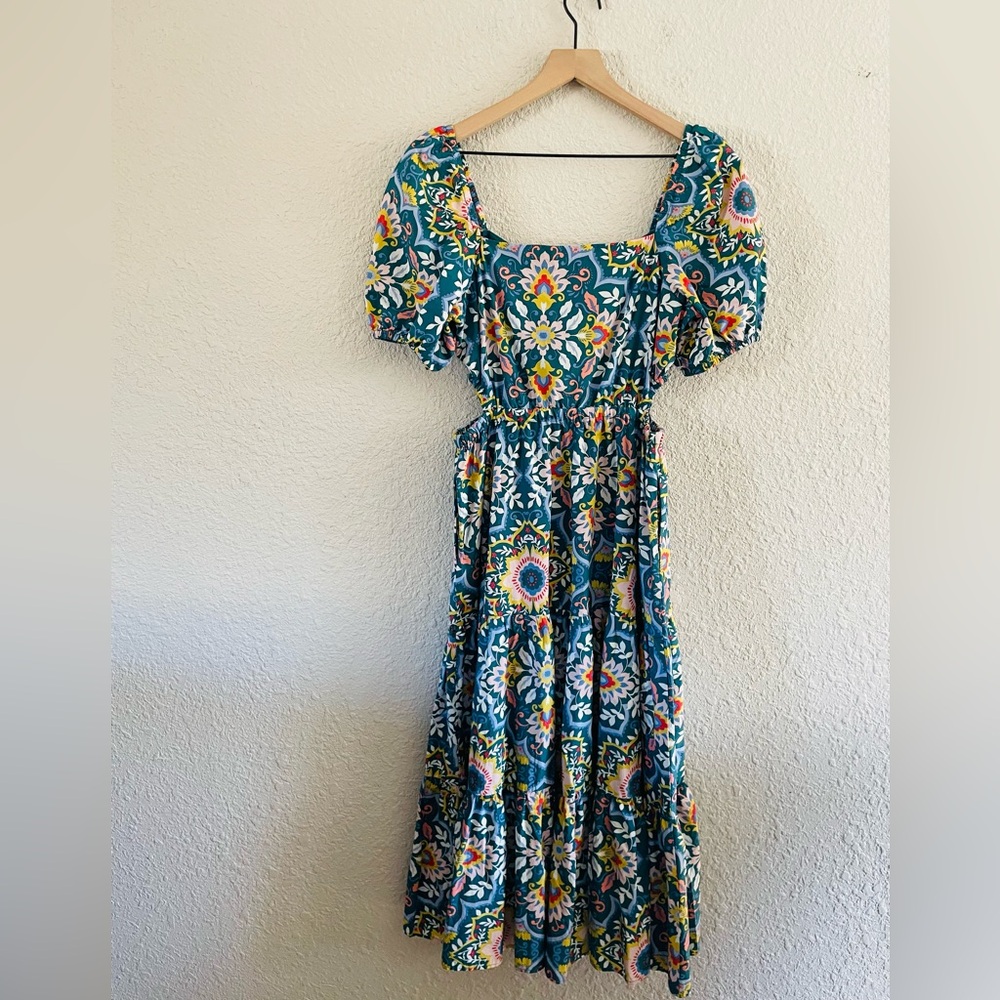 Boden Florence Cut Out Midi Dress in Green Multi Color Print size 8 - Picture 8 of 16
